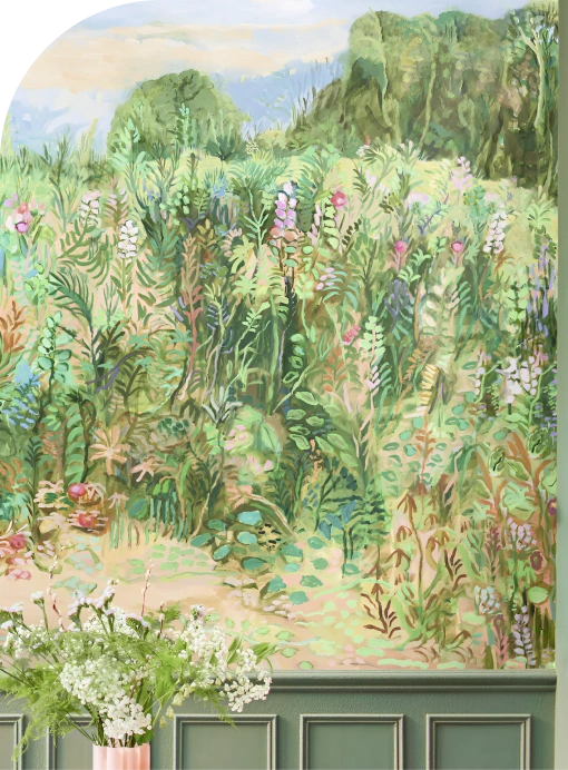 Wall detail with wallpaper nature